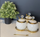 TREND HOME 3'lü beyaz/altın porselen saklama kavanoz seti