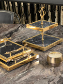 ZEYVE 2'li Mermer desenli gold tepsi