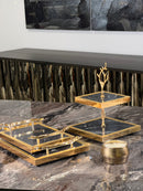 ZEYVE 2'li Mermer desenli gold tepsi