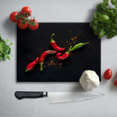 BELLART - Kırmızı ve yeşil biber Uv Baskılı Cam Kesme Tablası 35×25 cm