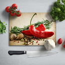 BELLART -  Fındıklı kırmızı Biber Uv Baskılı Cam Kesme Tablası 35×25 cm