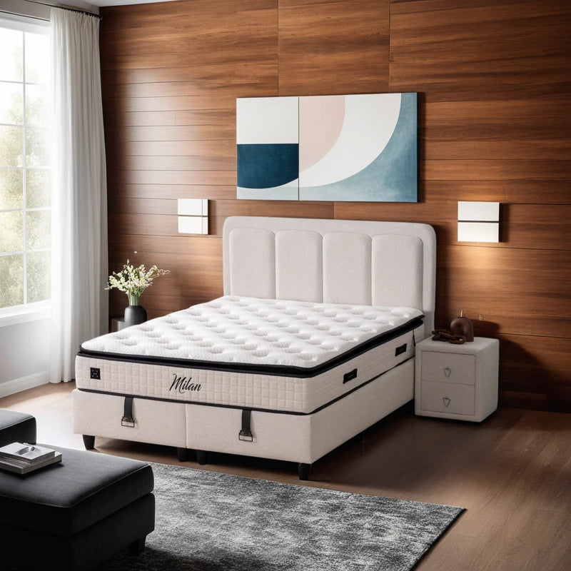 MILAN Lit coffre, Tête de lit et Matelas - Bella Home