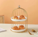 TREND HOME BIRD  Présentoir à 2 étages avec support doré