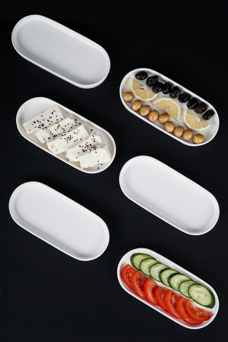 ACAR Set aus 6 ovalen Aperitiftellern aus Porzellan 