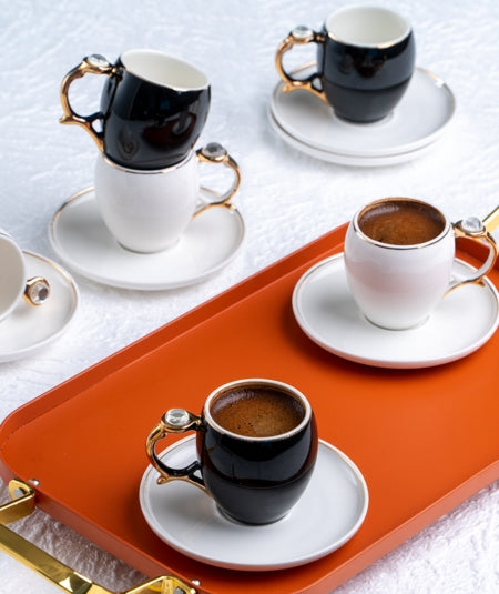 ACAR NOIR Set de 6 tasses à café en porcelaine ACAR NOIR 6lı Porselen Kahve Fincan Takımı ACAR NOIR Set von 6 Porzellan Kaffeetassen