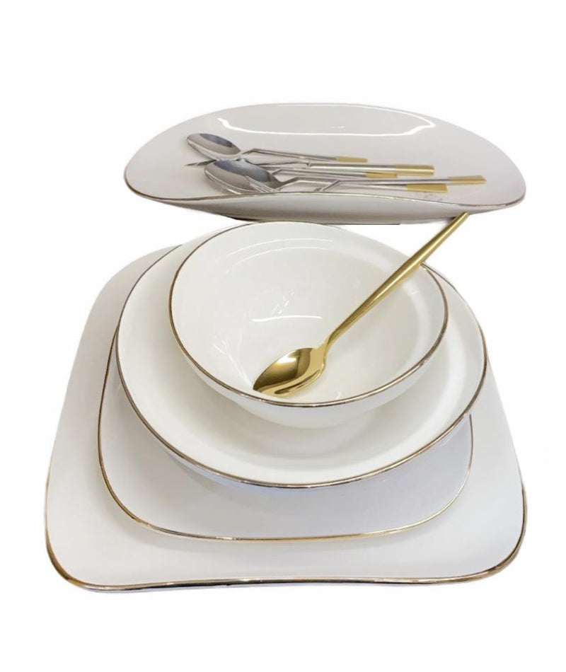 BRICARD EVRY Service de table 25 pièces 6 personnes blanc-doré - Yemek takimi 25 parça 6 kisilik beyaz-gold