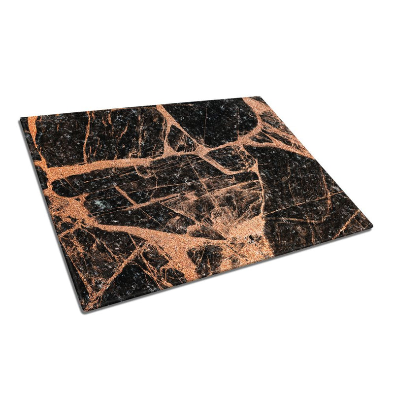 BELLART - Marbre Noir et Orange - Planche à découper en verre à impression UV 35x25 cm