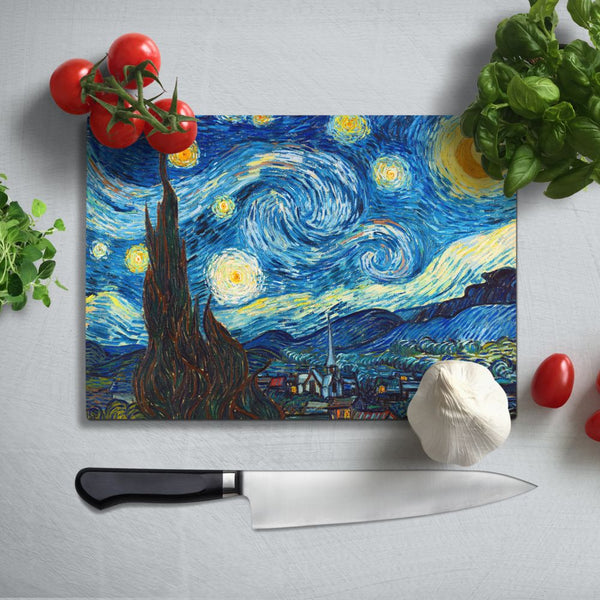 BELLART - Van Gogh "Starry Night" - "La Nuit étoilée" - Planche à découper en verre à impression UV 35x25 cm