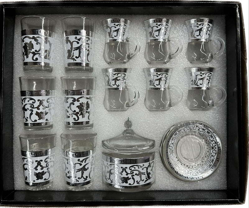 TREND HOME ORIENT ARGENT Set de 12 verres avec sucrier 20 pièces