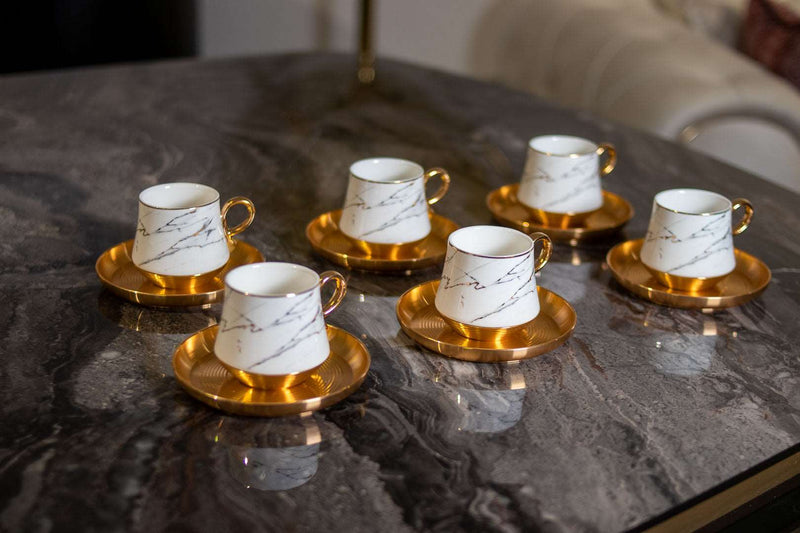 ACAR VOLDES Set de 6 tasses à café en porcelaine marbre doré