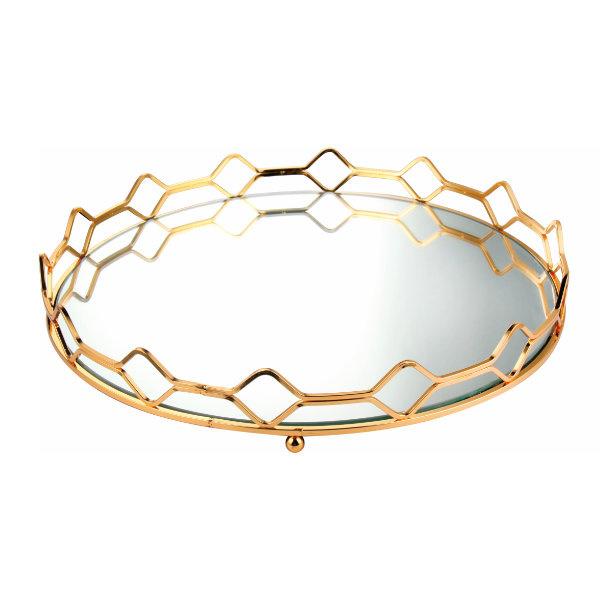 Plateau de service ovale doré et décoratif en miroir - Verspiegeltes dekoratives goldenes ovales Serviertablett