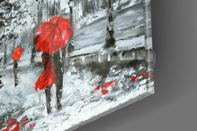 Tableau en verre - Couple au parapluie rouge Big Ben Londres - Cam tablo - Kirmizi Semsiyeli çift Big Ben London - Glasbild - Paar mit rotem Regenschirm Big Ben London