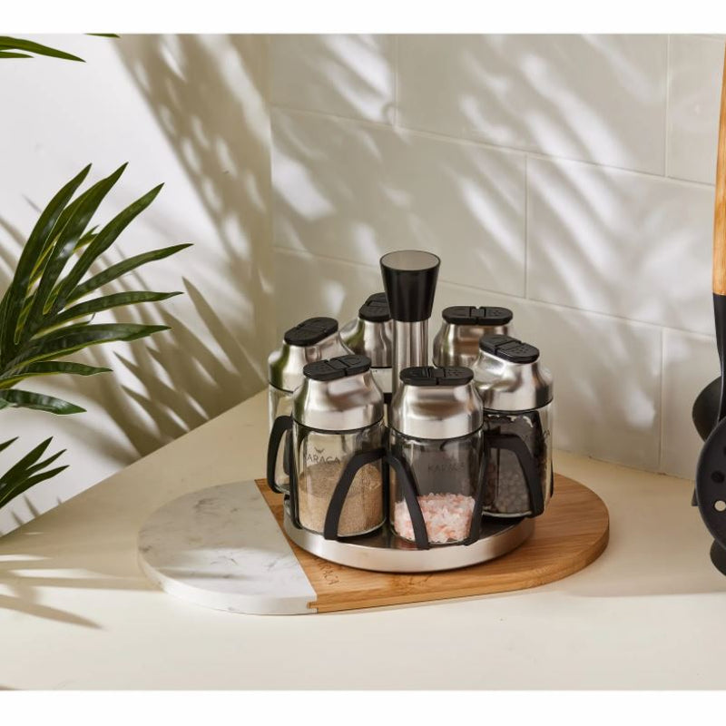 KARACA DIMPLE STEEL Set de 6 pots à épices avec support - 7 Parça baharat takımı