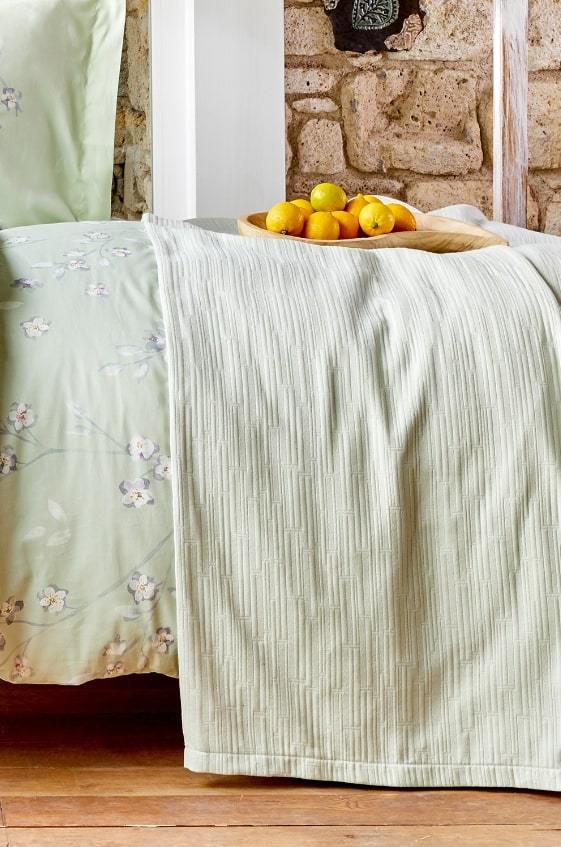  KARACA HOME NADIA ensemble de linge de lit en cotton satiné vert avec couvre-lit jacquard 2 personnes - Bella-Home: art de la table, verrerie, trousseau de mariée, décoration