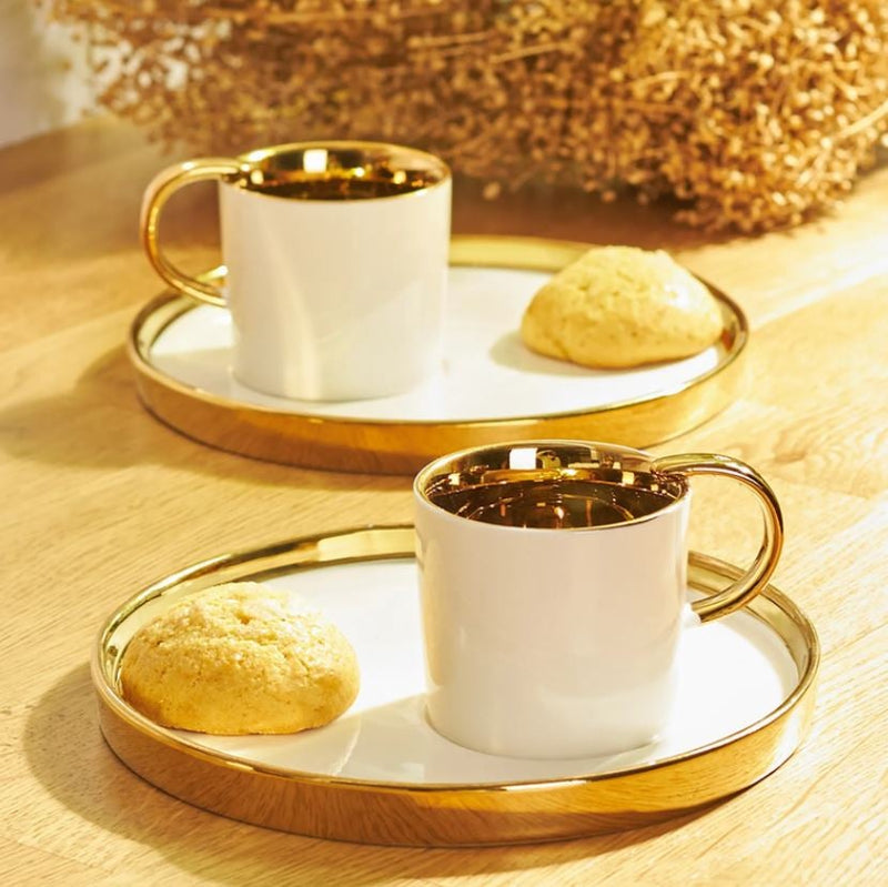 KARACA LEVIN Set de tasses à café 4 pièces 2 personnes blanc et doré