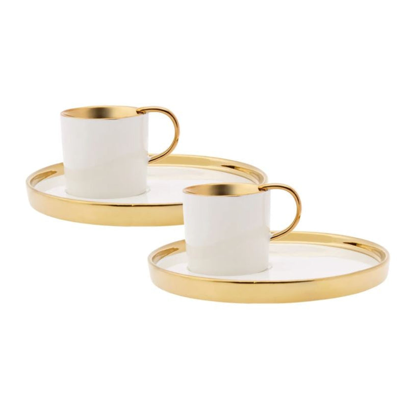 KARACA LEVIN Set de tasses à café 4 pièces 2 personnes blanc et doré