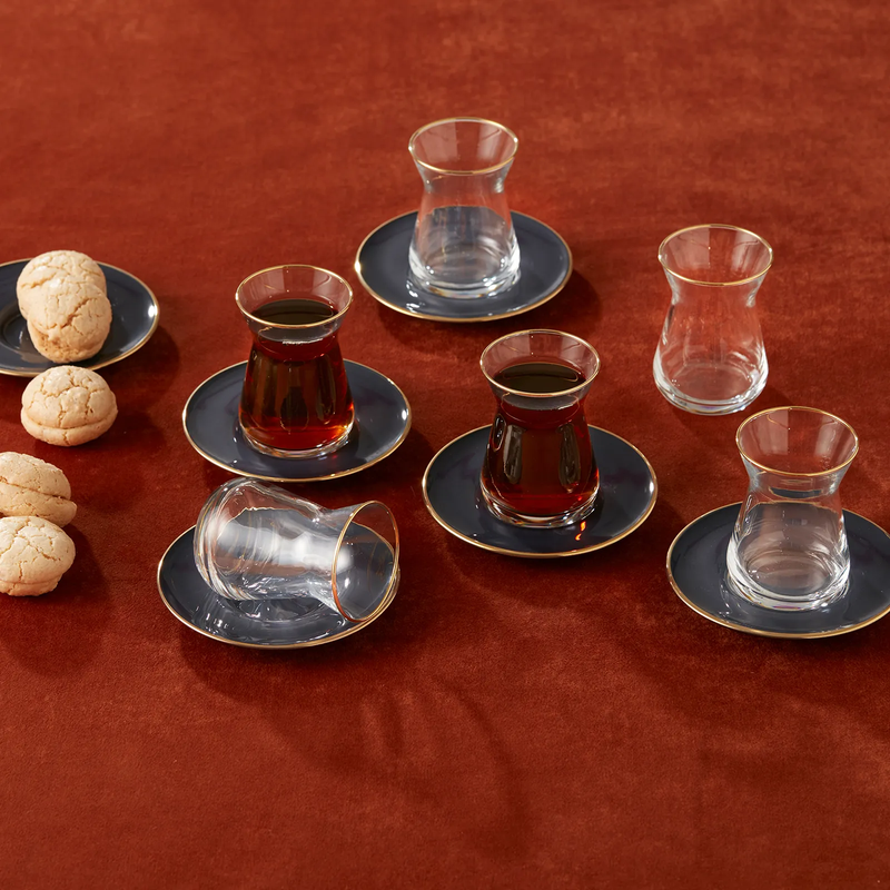 KARACA RETRO Set de verres à thé 12 pièces 6 personnes anthracite Antrasit  12 parça 6 kişilik çay seti