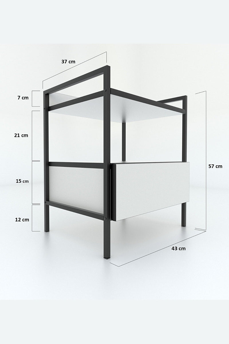 MUDESA Table de chevet moderne avec tiroir en métal et bois blanc