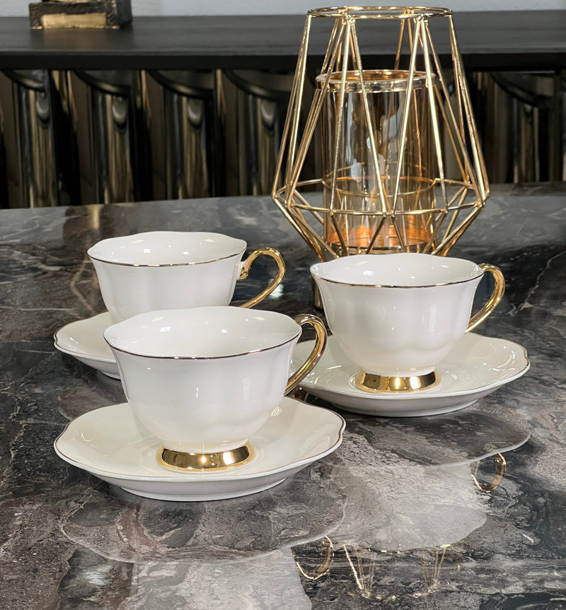 ZELLERFELD Set de tasses à thé 6 personnes 12 pièces avec liseré doré