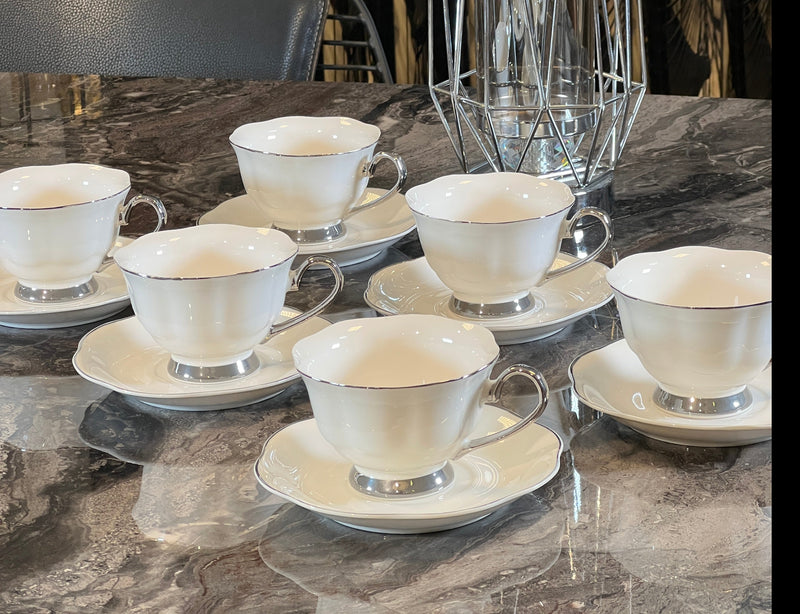 ZELLERFELD Set de tasses à thé 6  personnes 12 pièces avec liseré argenté