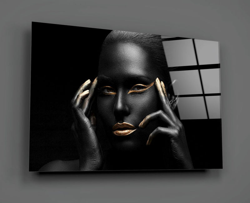 Tableau en verre - Femme africaine avec maquillage doré