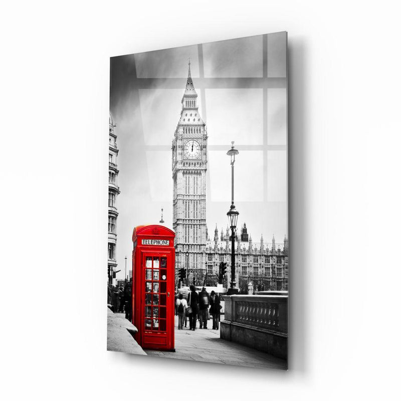 Tableau en verre - Londres Cabine téléphonique et Big Ben (Tour Grande Cloche)