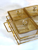 TREND HOME COLLECTION 4'lü Kapaklı, kare, tepsili çerezlik 