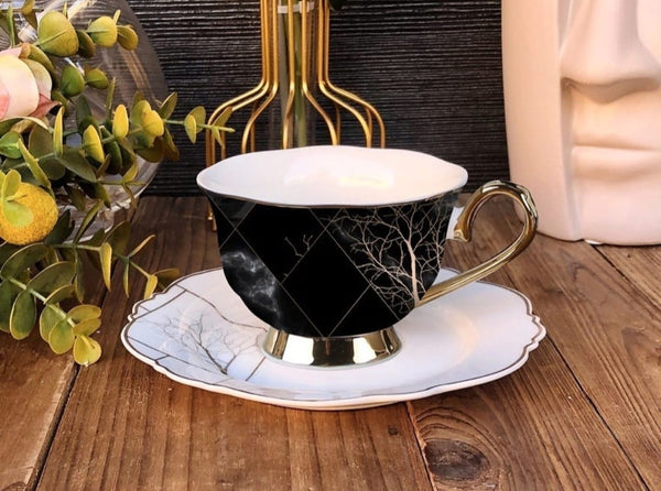 ZELLERFELD   Set de tasses à thé noir/blanc 12 pièces 6 personnes