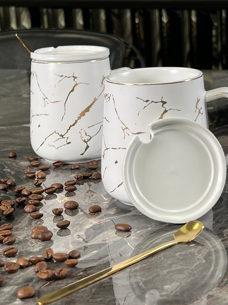 TREND HOME COLLECTION 2er-Set Mugs weiß Marmormuster gold 6 Stk