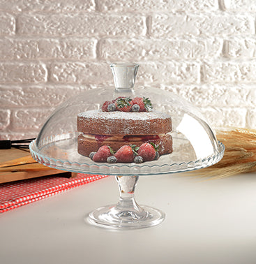 PAŞABAHÇE PATISSERIE Présentoir à gâteau rond à pied avec couvercle et en cristal - 32 cm - Bella Home